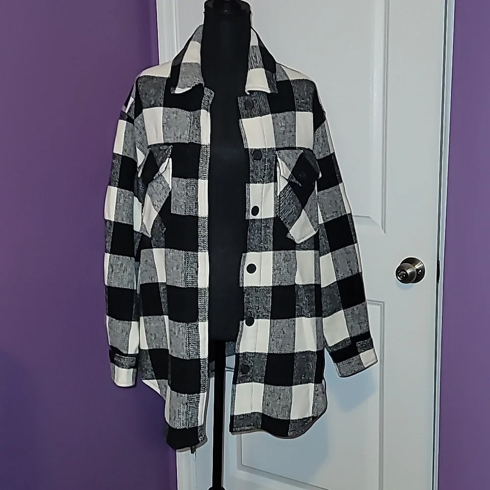 RDI Black and White Plaid Utility Jacket Sz: M